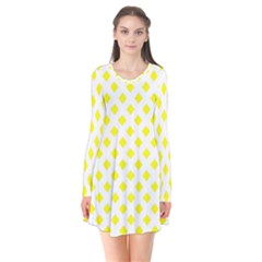 Yellow White Long Sleeve V-neck Flare Dress