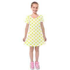 Yellow White Kids  Short Sleeve Velvet Dress