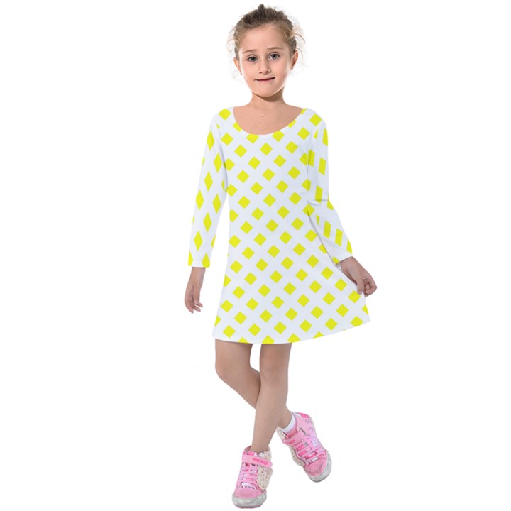 Yellow White Kids  Long Sleeve Velvet Dress