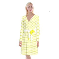 Yellow White Long Sleeve Velvet Front Wrap Dress