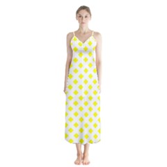 Yellow White Button Up Chiffon Maxi Dress