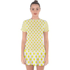 Yellow White Drop Hem Mini Chiffon Dress