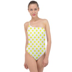 Yellow White Classic One Shoulder Swimsuit