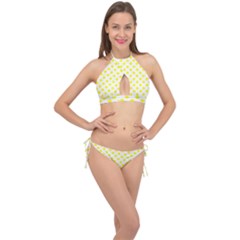 Yellow White Cross Front Halter Bikini Set