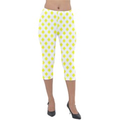 Yellow White Lightweight Velour Capri Leggings 