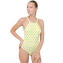 Yellow White High Neck One Piece Swimsuit View1