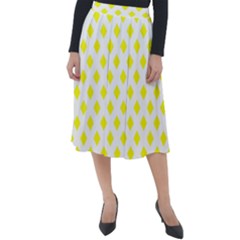 Yellow White Classic Velour Midi Skirt  by HermanTelo