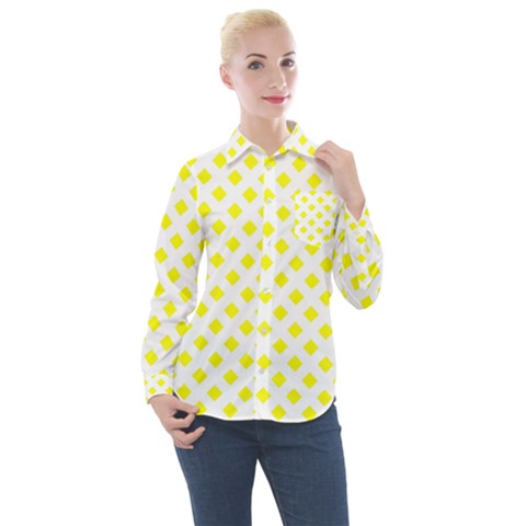 Yellow White Women s Long Sleeve Pocket Shirt by HermanTelo