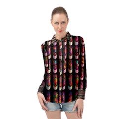 Texture Abstract Long Sleeve Chiffon Shirt