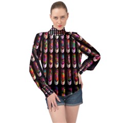 Texture Abstract High Neck Long Sleeve Chiffon Top