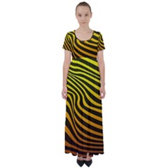 Wave Line Curve Abstract High Waist Short Sleeve Maxi Dress