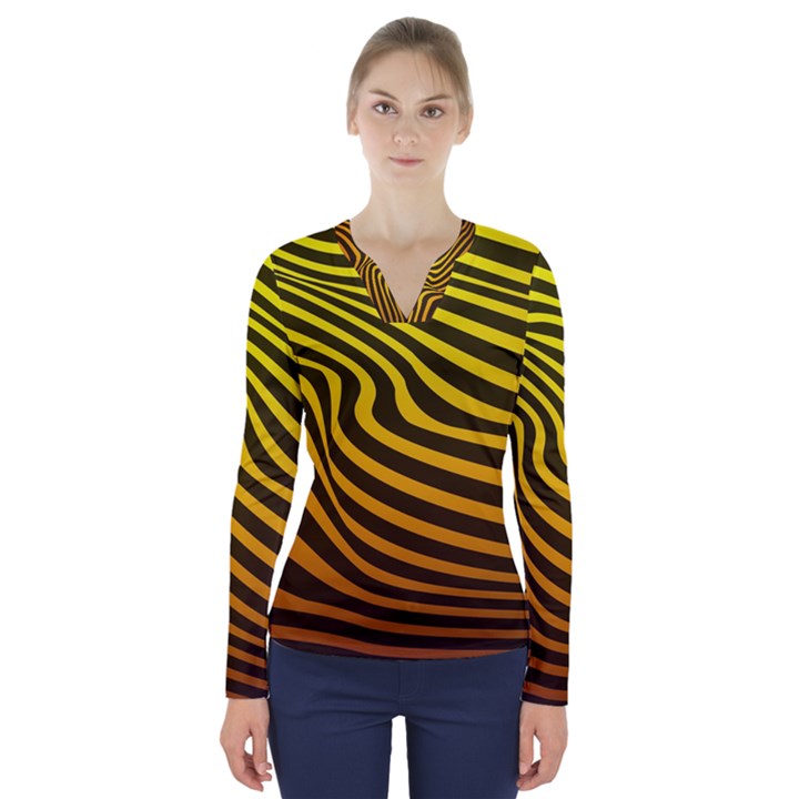 Wave Line Curve Abstract V-Neck Long Sleeve Top