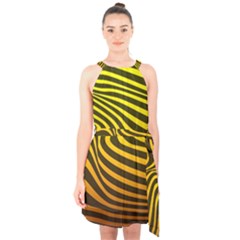 Wave Line Curve Abstract Halter Collar Waist Tie Chiffon Dress by HermanTelo