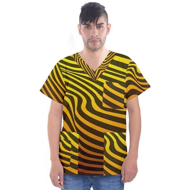 Wave Line Curve Abstract Men s V-Neck Scrub Top