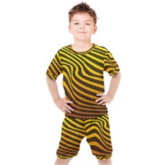 Wave Line Curve Abstract Kids  Tee And Shorts Set by HermanTelo