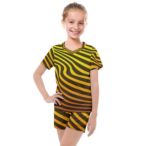 Wave Line Curve Abstract Kids  Mesh Tee And Shorts Set by HermanTelo