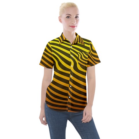 Wave Line Curve Abstract Women s Short Sleeve Pocket Shirt by HermanTelo