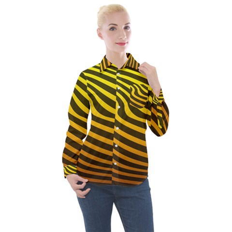 Wave Line Curve Abstract Women s Long Sleeve Pocket Shirt by HermanTelo