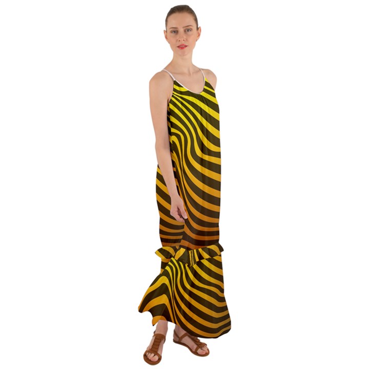 Wave Line Curve Abstract Cami Maxi Ruffle Chiffon Dress