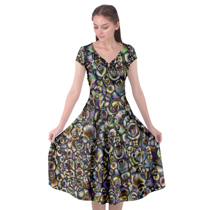 Circle Plasma Artistically Abstract Cap Sleeve Wrap Front Dress