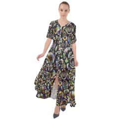 Circle Plasma Artistically Abstract Waist Tie Boho Maxi Dress by Bajindul