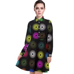 Flowers Arrangement Symmetry Long Sleeve Chiffon Shirt Dress