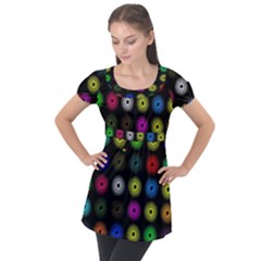 Flowers Arrangement Symmetry Puff Sleeve Tunic Top by Bajindul