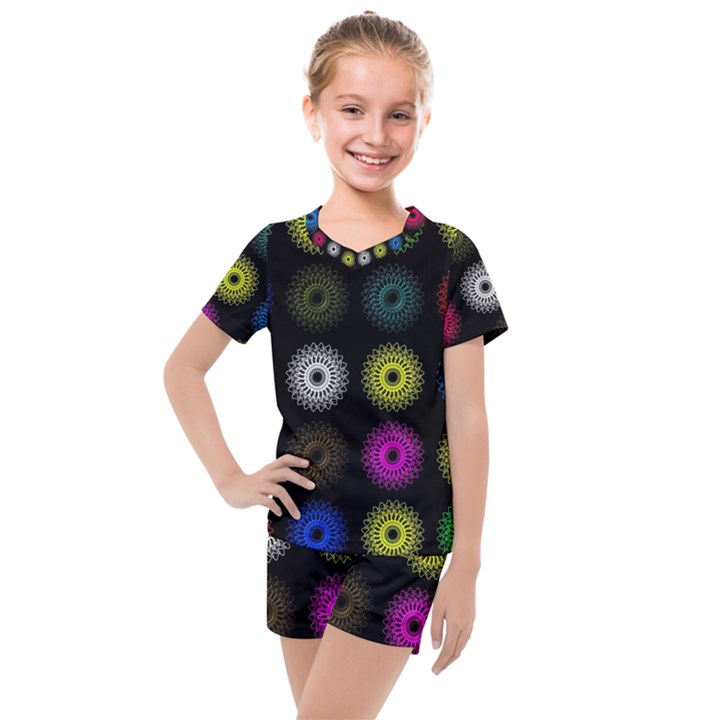 Flowers Arrangement Symmetry Kids  Mesh Tee and Shorts Set