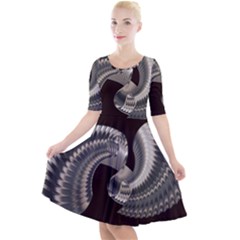 Ornament Spiral Rotated Quarter Sleeve A-line Dress by Bajindul