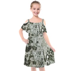 Abstract Stone Texture Kids  Cut Out Shoulders Chiffon Dress by Bajindul