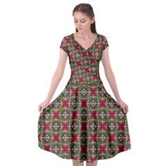 Decorative Flower Cap Sleeve Wrap Front Dress