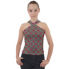 Decorative Flower Cross Neck Velour Top