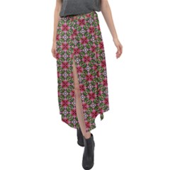 Decorative Flower Velour Split Maxi Skirt by Bajindul