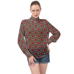 Decorative Flower High Neck Long Sleeve Chiffon Top