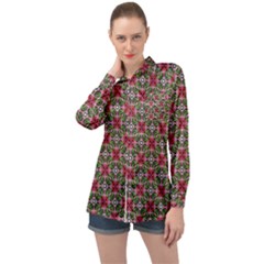 Decorative Flower Long Sleeve Satin Shirt