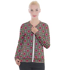 Decorative Flower Casual Zip Up Jacket by Bajindul