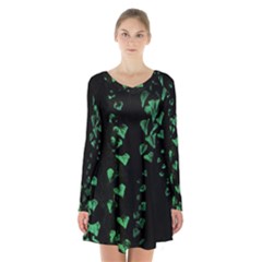 Botanical Dark Print Long Sleeve Velvet V-neck Dress by dflcprintsclothing