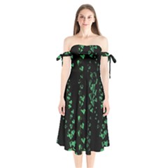 Botanical Dark Print Shoulder Tie Bardot Midi Dress by dflcprintsclothing