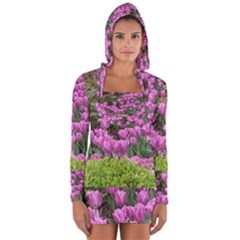 Late April Purple Tulip Long Sleeve Hooded T-shirt by Riverwoman