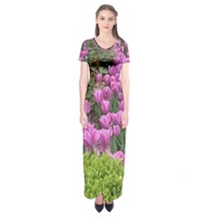 Late April Purple Tulip Short Sleeve Maxi Dress by Riverwoman