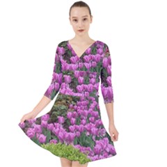 Late April Purple Tulip Quarter Sleeve Front Wrap Dress by Riverwoman