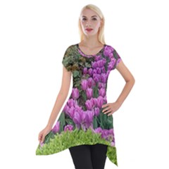 Late April Purple Tulip Short Sleeve Side Drop Tunic by Riverwoman