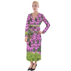 Late April Purple Tulip Velvet Maxi Wrap Dress by Riverwoman