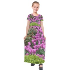 Late April Purple Tulip Kids  Short Sleeve Maxi Dress by Riverwoman