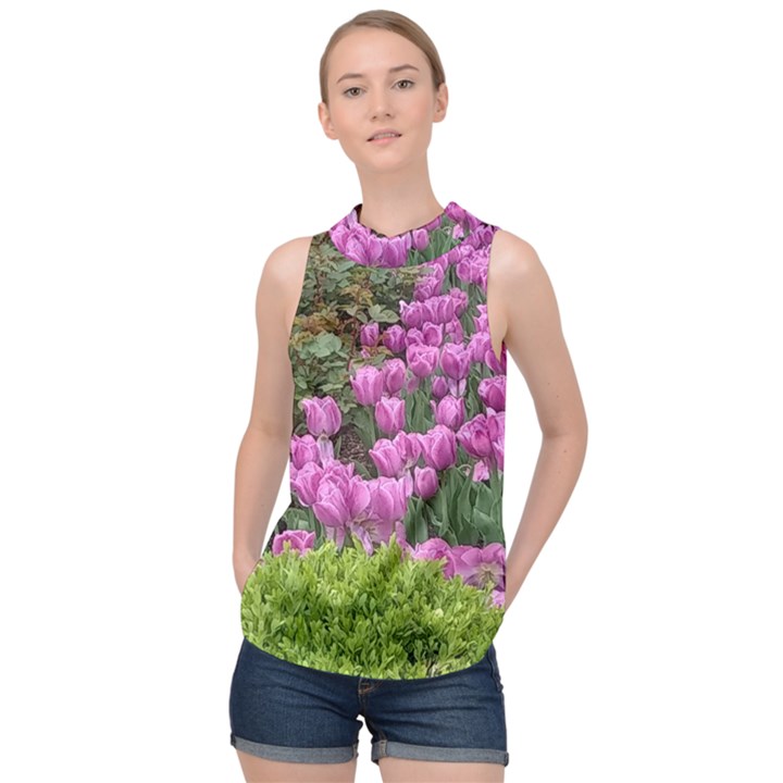 Late April Purple Tulip High Neck Satin Top