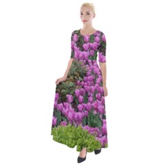 Late April Purple Tulip Half Sleeves Maxi Dress by Riverwoman