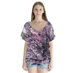 Ohio Redbud V-neck Flutter Sleeve Top by Riverwoman