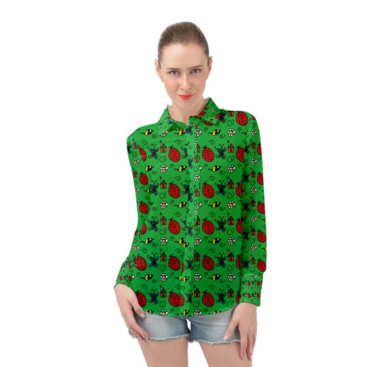 Bugs Pattern Long Sleeve Chiffon Shirt