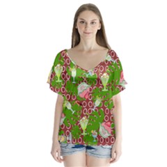 Ice Cream Tropical Pattern V-neck Flutter Sleeve Top by snowwhitegirl