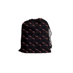 Flamingo Pattern Black Drawstring Pouch (small) by snowwhitegirl